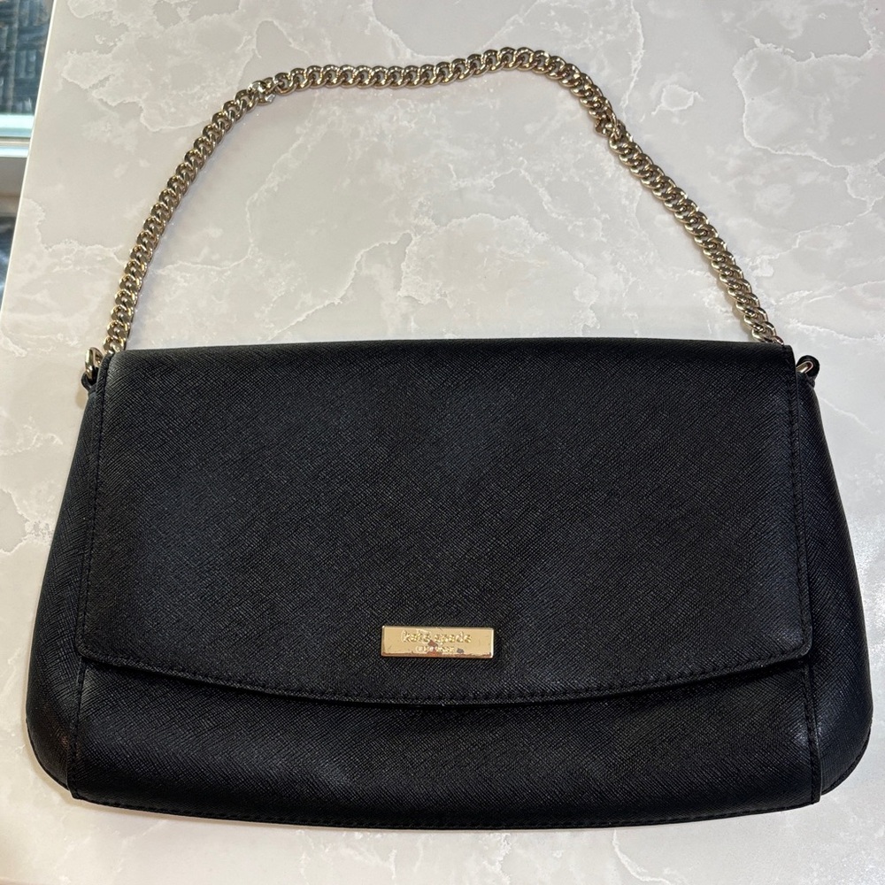 kate spade Black Saffiano Shoulder Bag with Gold Chain
